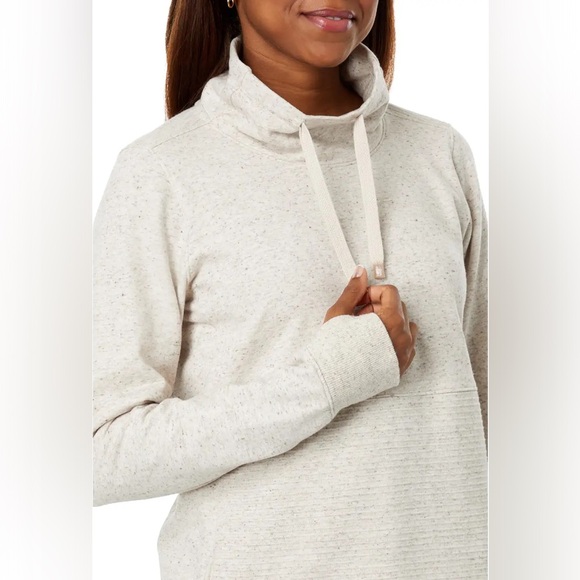 LL Bean Cozy Mixed Knit Pullover Sweatshirt Women's Cream Funnel Neck Size Med - Picture 1 of 11